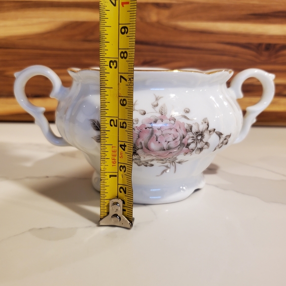 Bohemian China Maria sugar bowl with lid and 2 cups, pink, white, gold - Picture 12 of 16